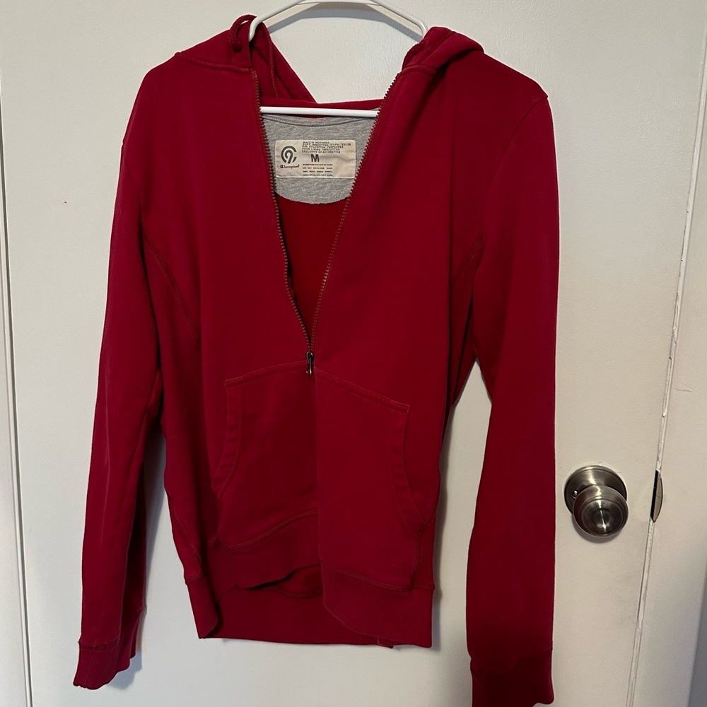 Champion red zip up hoodie with pockets size M medium
